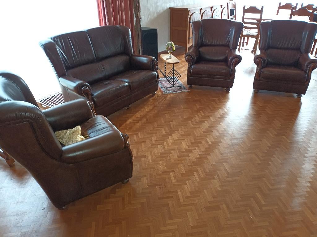 Lederen Saloncombinatie, Ophalen, Zo goed als nieuw, Leer, Klassieke engelse stijl chesterfield geinspireerd