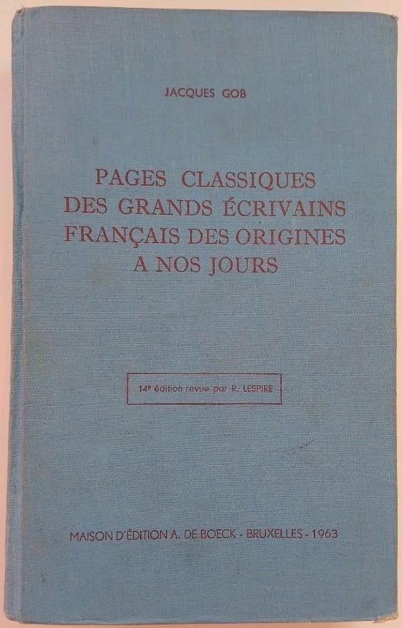 Livre ancien de 1963 : "Pages classiques des grands écri...", Enlèvement, Jacques Gob