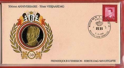 50é verjaardag Boudewijn 1980, Ophalen of Verzenden, 1e dag stempel, Staatshoofden
