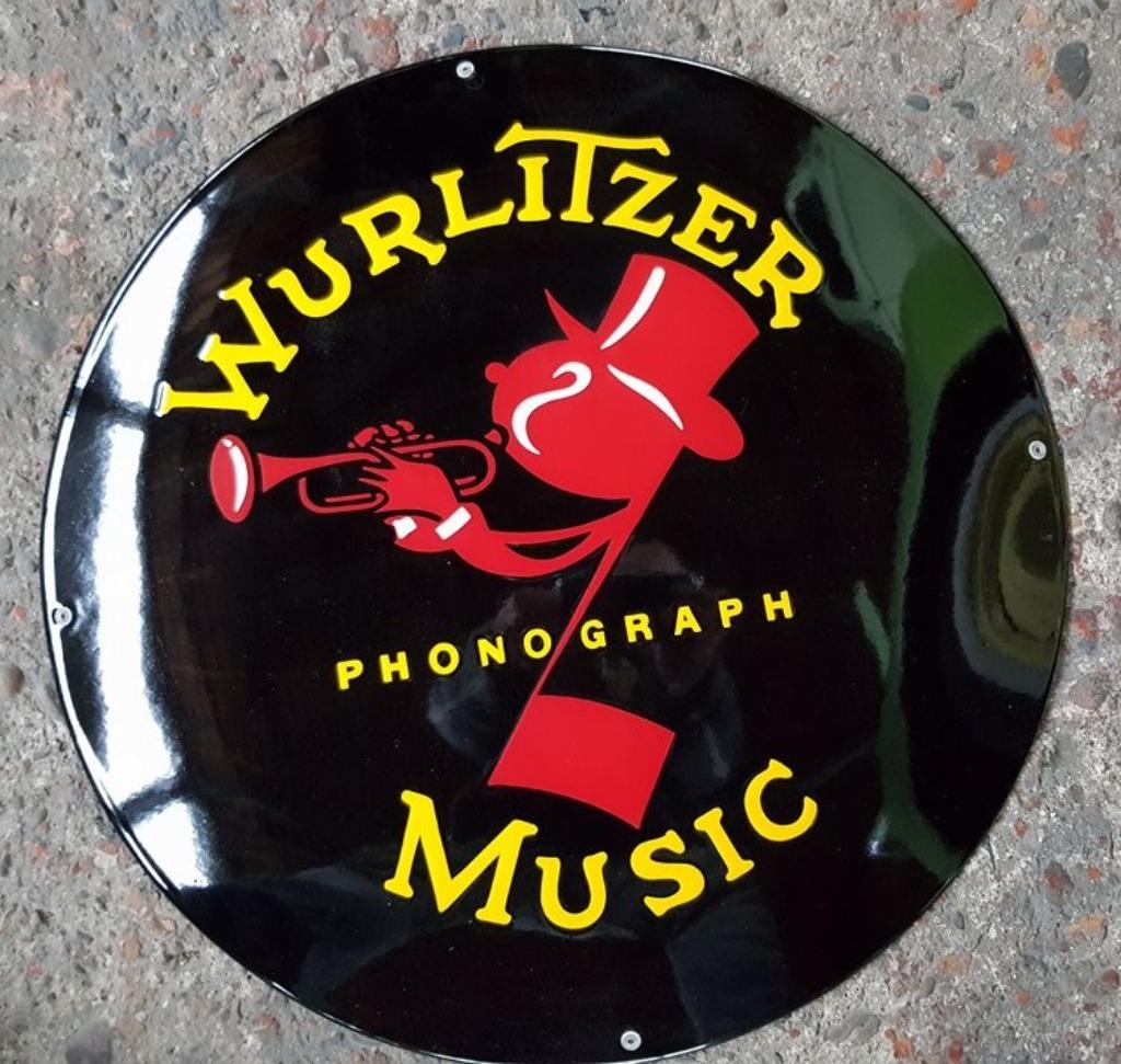Wurlitzer music  phonograph emaillen retro decoratie bord, Enlèvement ou Envoi, Comme neuf, Panneau publicitaire