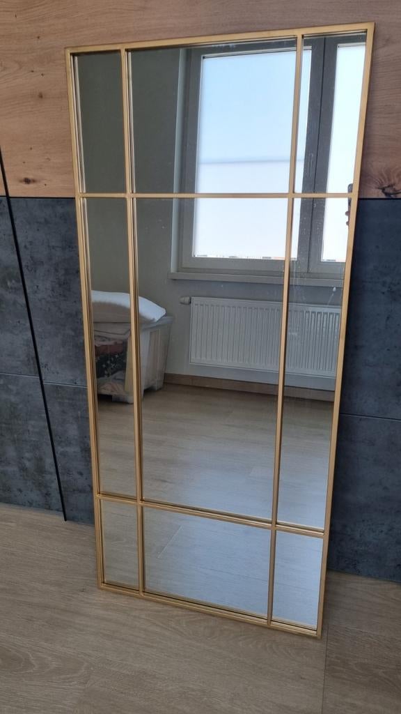 Spiegel met gouden randjes, Ophalen, 100 tot 150 cm, Zo goed als nieuw, Rechthoekig