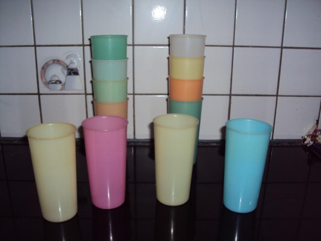 Tupperware, 4 hoge retro bekers in pastel kleuren*Sixties*, Ophalen of Verzenden