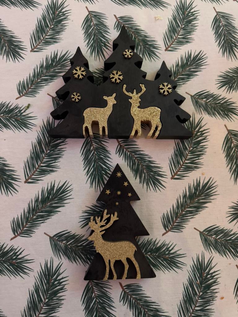 Houten kerstdecoratie met rendieren - set van 2, Ophalen of Verzenden, Zo goed als nieuw