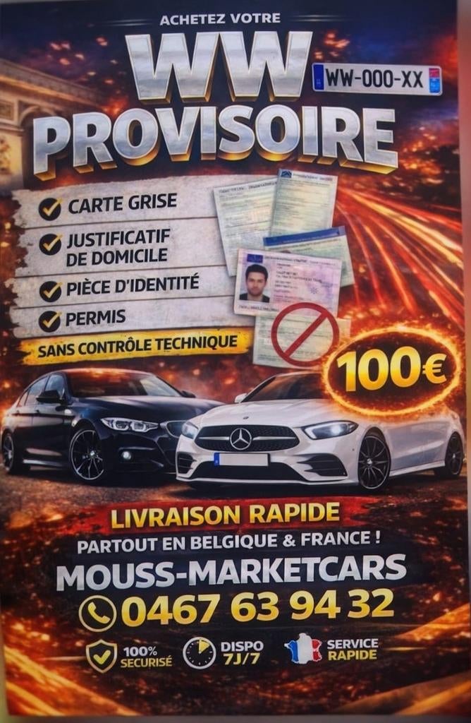 Ww provisoire rapide partout en Belgique France, Auto diversen, Autostickers