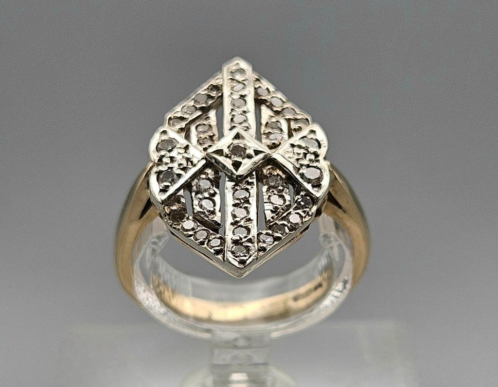 Bague vintage en or et diamant bicolore Ca : 0,37 ct. 2024/6, Enlèvement ou Envoi, Or, Bague, Avec pierre précieuse