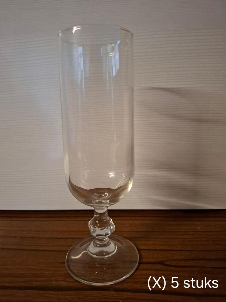 Set van 5 retro champagneglazen op voet, Verzamelen, Glas en Drinkglazen, Ophalen of Verzenden, Zo goed als nieuw