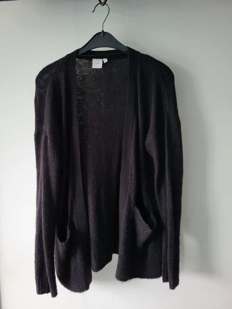 Lange vest / cardigan zwart ICHI 38/M, Ophalen of Verzenden, Zo goed als nieuw, Zwart