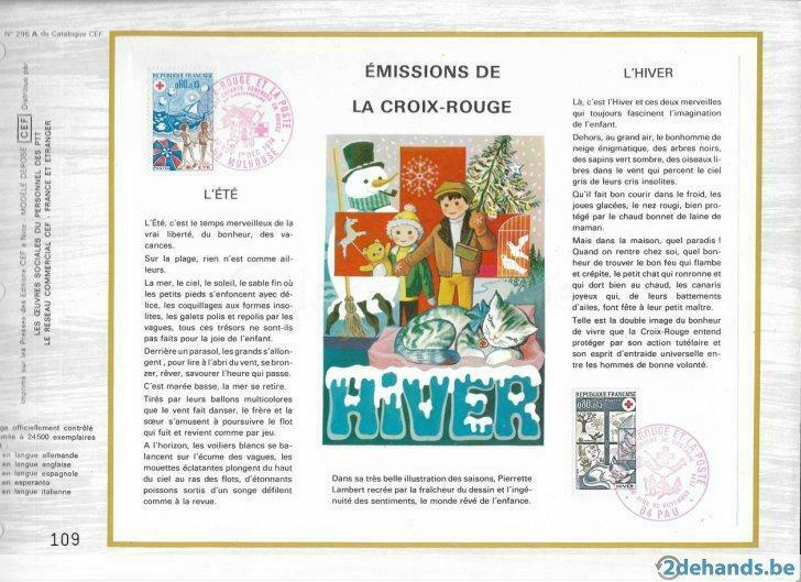 postzegels france- genummerd kunstblad- rode kruis., Ophalen of Verzenden