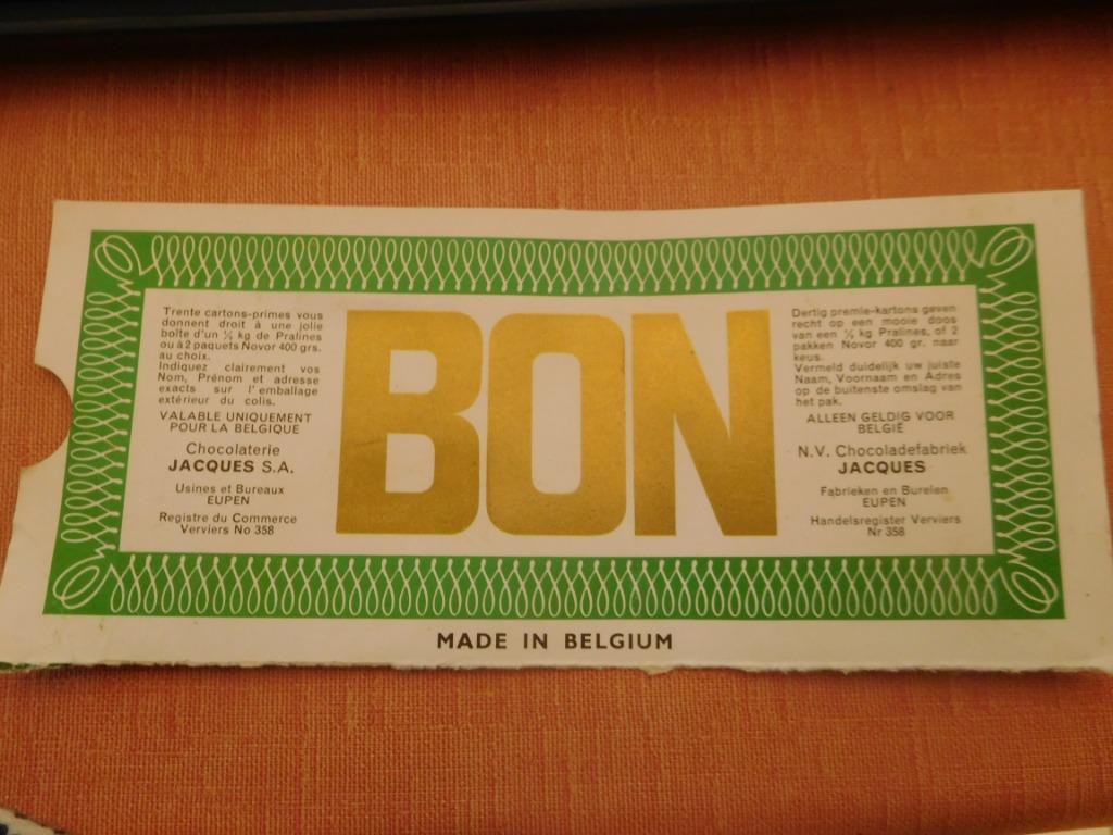 Bon chocolat Jacques cartonné, Collections, Marques & Objets publicitaires, Enlèvement ou Envoi, Utilisé, Autres types