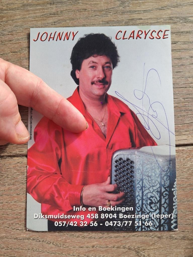 Gesigneerde fankaart Johnny Clarysse, accordeon, Ophalen of Verzenden, Zo goed als nieuw
