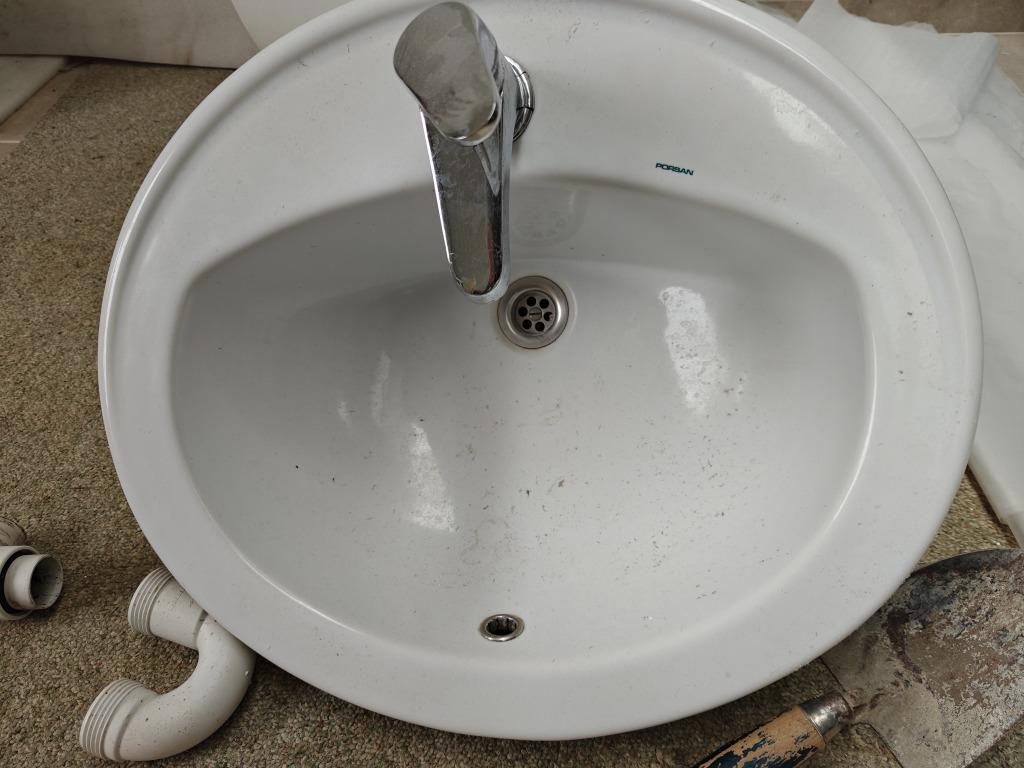 évier en pierre avec robinet de 56 cm de diamètre, Enlèvement, Utilisé, Chrome, Lavabo