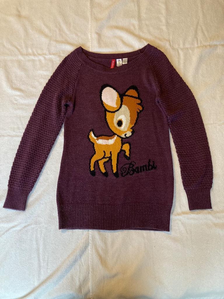 Paarse trui Sweater Bambi Disney Divided by H&M maat 34, H&M, Paars, Ophalen of Verzenden, Maat 34 (XS) of kleiner
