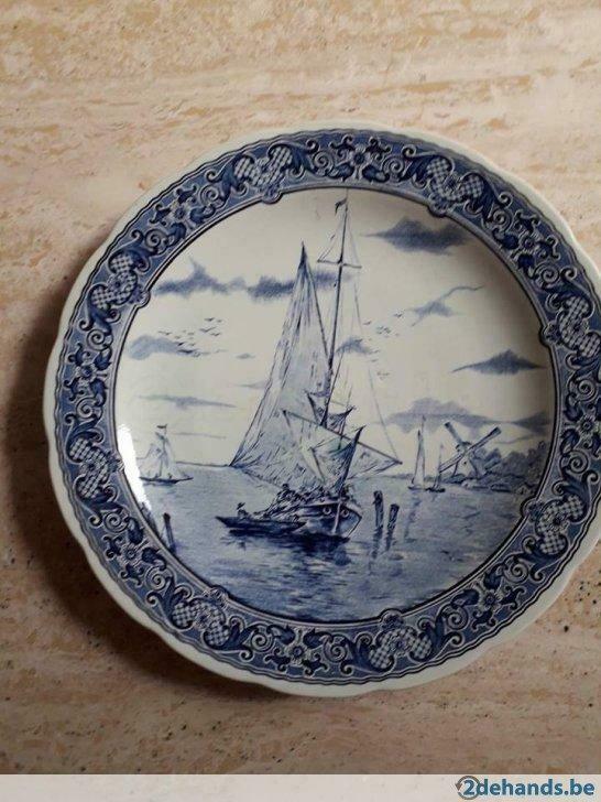 Mooi bord in Delfts Blauw 'BOCH' vissersboot, Ophalen of Verzenden