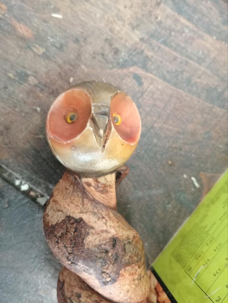 Canne bois naturel pommeau minéral ( Hibou )