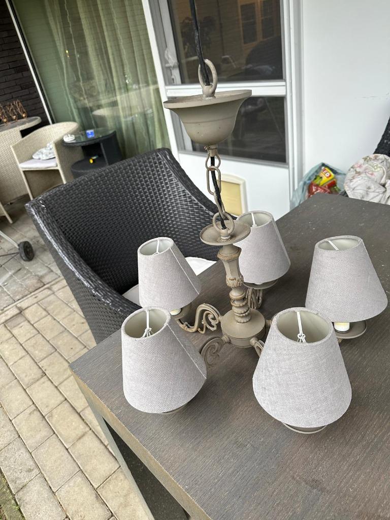 hanglamp/ luster 5 takken textieldoppen, Enlèvement, Comme neuf, Tissus, Jupiter