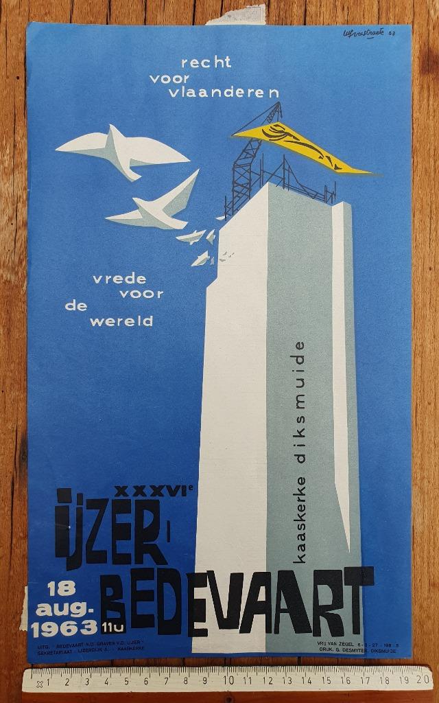 Affiche Kaaskerke Diksmuide 1963 Ijzerbedevaart, Ophalen of Verzenden, 1960 tot 1980, Ongelopen, West-Vlaanderen