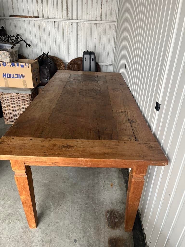 Prachtige massief teakhouten boerentafel + stoelen), Huis en Inrichting, Ophalen, Zo goed als nieuw