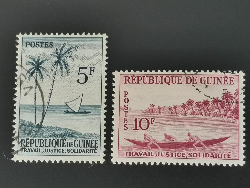 Guinée 1959 - palmboom, zeilboot, prauw, Ophalen of Verzenden, Guinee, Gestempeld