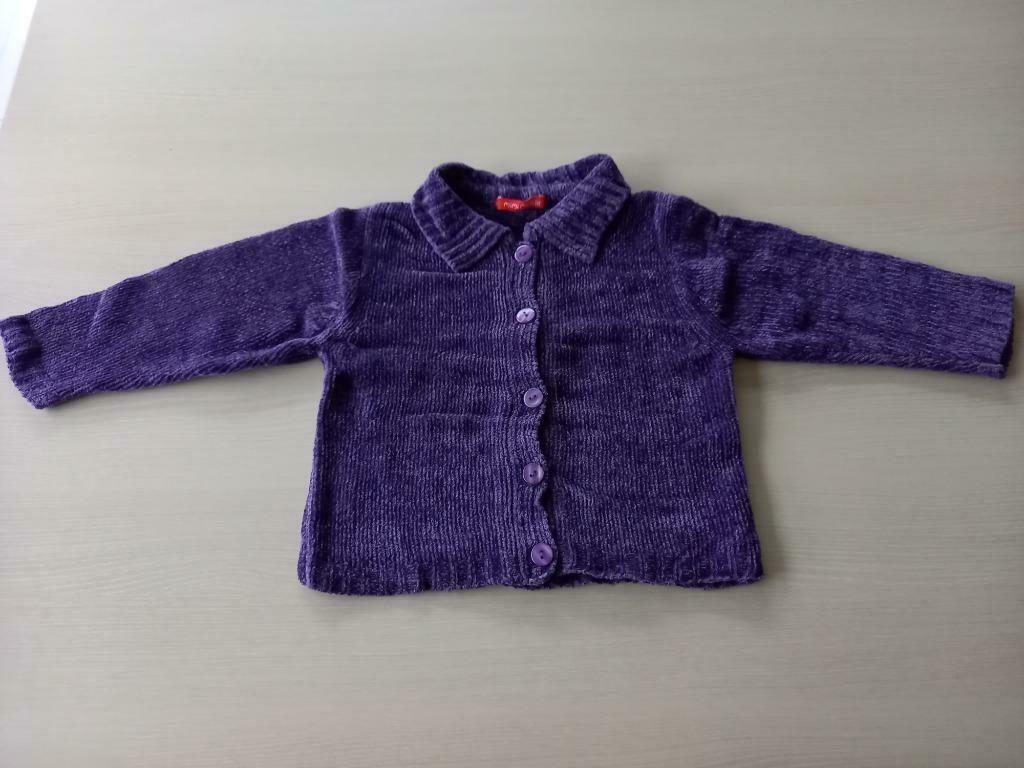 Paarse pull met grote knopen, maat 128, Mimi Couette, Enlèvement ou Envoi, Pull ou Veste, Utilisé
