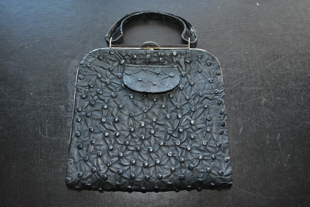 Rare Sac à main (19x23,5 cm) en cuir (d'Autruche?) ART DECO, Bijoux, Sacs & Beauté, Sacs | Sacs Femme, Enlèvement ou Envoi, Utilisé