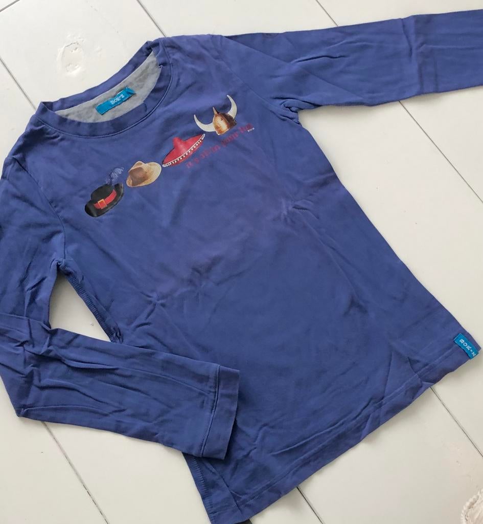 longsleeve Bor*z 122 128 blauw hoeden, Kinderen en Baby's, Kinderkleding | Maat 122, Bor*z, Gebruikt, Jongen of Meisje, Ophalen of Verzenden