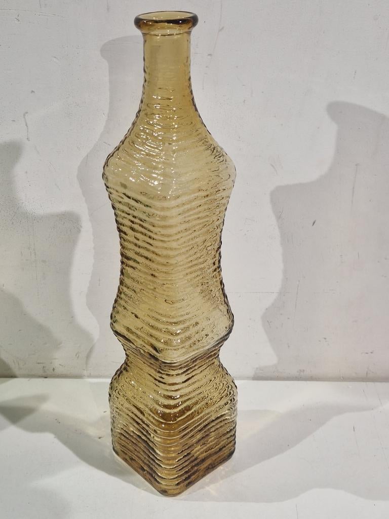 Empoli gestreept brutalist vaas karaf , 36 cm hoogte amber, Ophalen of Verzenden