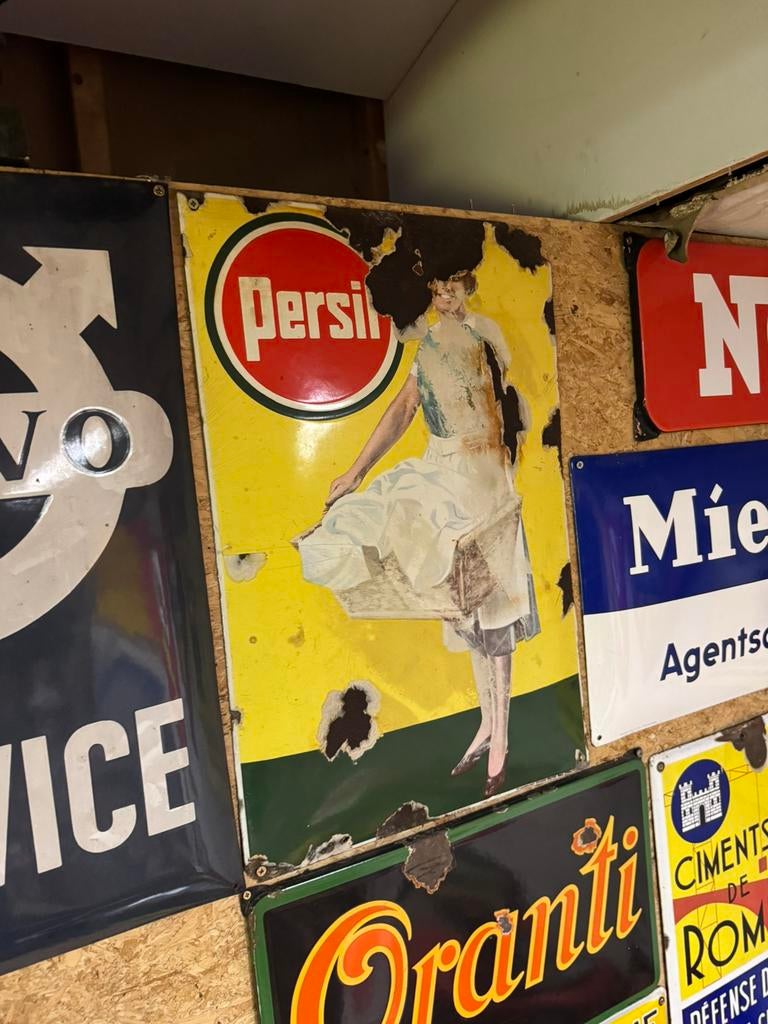 Panneau publicitaire en émail Persil, Collections, Enlèvement ou Envoi, Utilisé, Panneau publicitaire