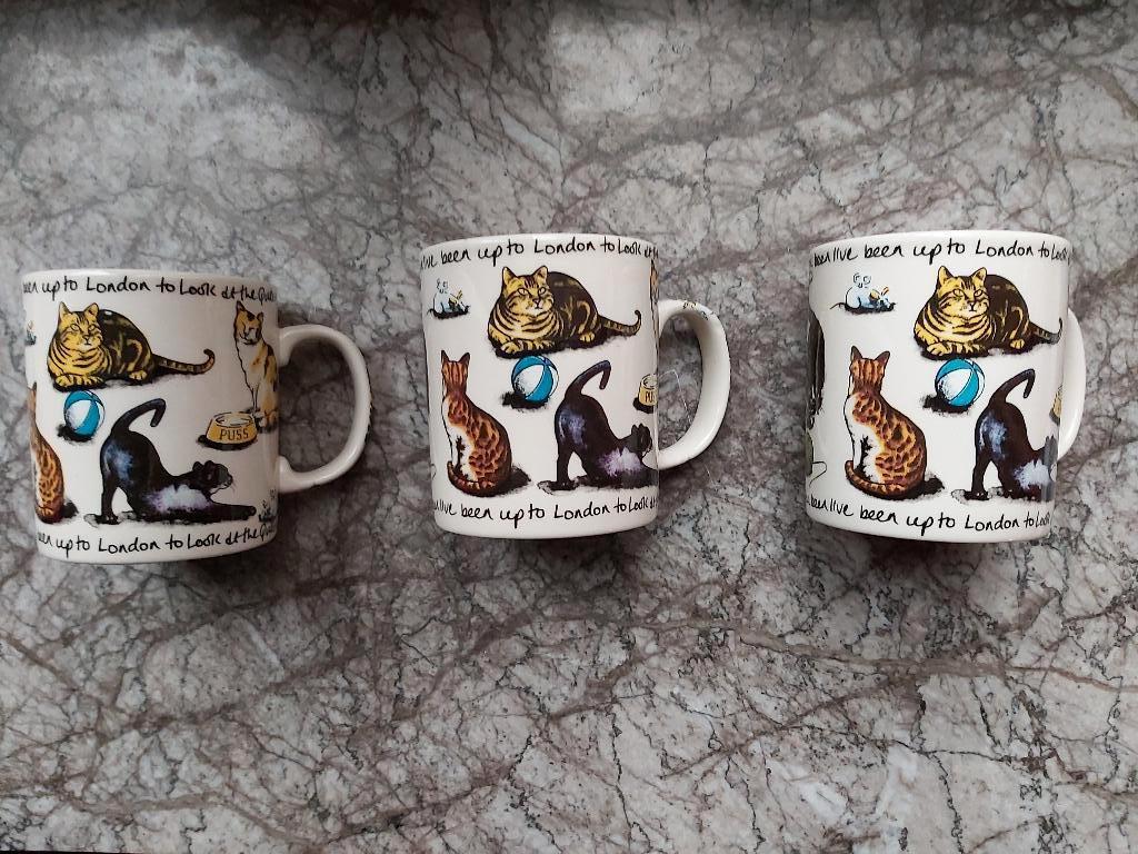 3 koppen met katmotief, Huis en Inrichting, Ophalen of Verzenden, Gebruikt