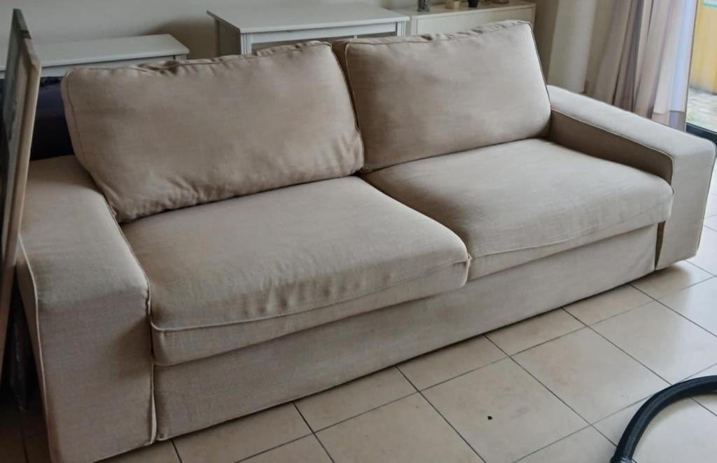 Stoffen zetel 3-zit - beige, Ophalen, Gebruikt, 75 tot 100 cm, Rechte bank