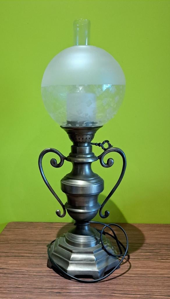 Zeer mooie tinnen lamp in uitstekende staat, Ophalen of Verzenden