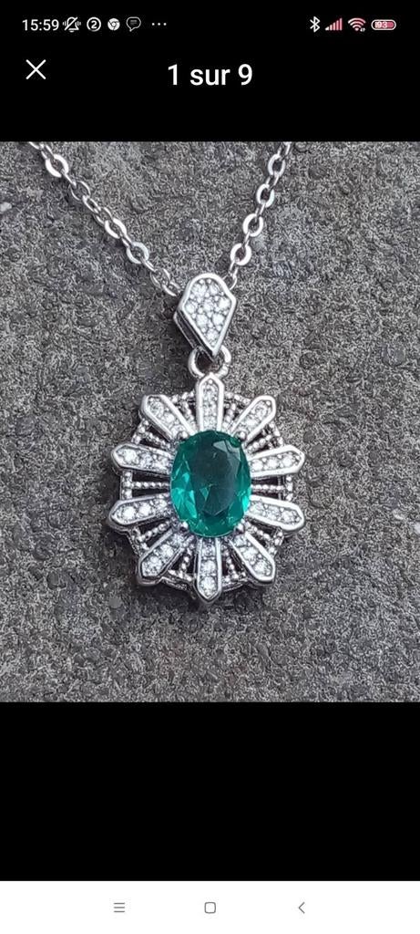 Beau pendentif avec zirconium vert, Bijoux, Sacs & Beauté, Colliers, Enlèvement ou Envoi, Neuf, Vert, Argent