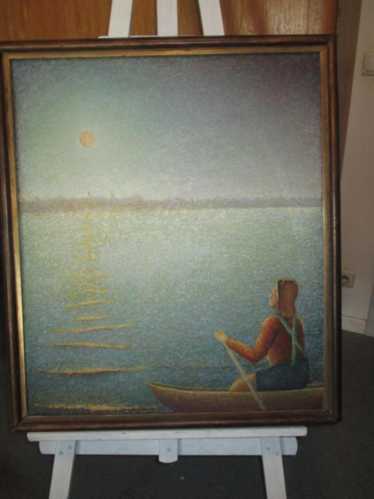 Peinture « Rameur avec coucher de soleil », Antiquités & Art, Art | Peinture | Classique, Enlèvement ou Envoi
