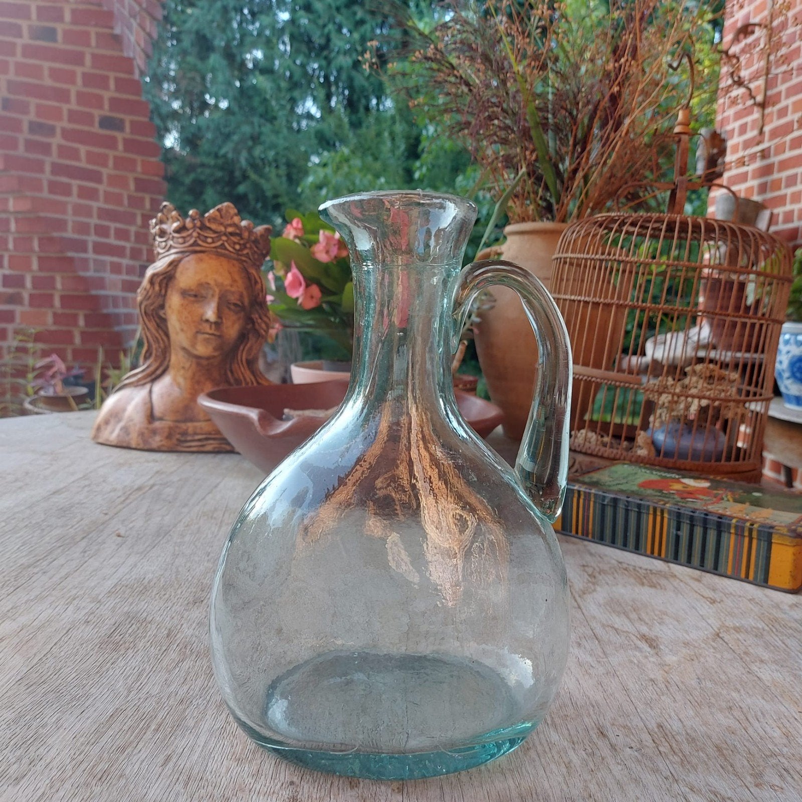 vintage glas kan met groene tint, Glas, Ophalen of Verzenden