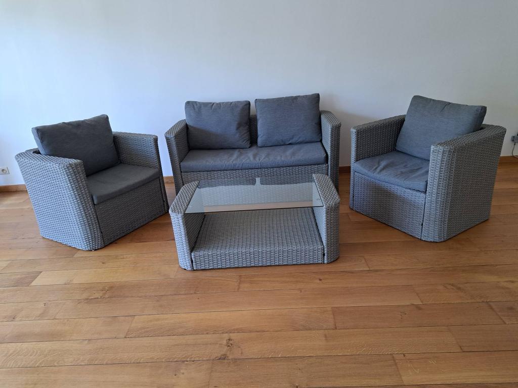 Salon d'extérieur et terrasse, Tuin en Terras, Ophalen, 4 zitplaatsen, Kunststof, Bijzettafel