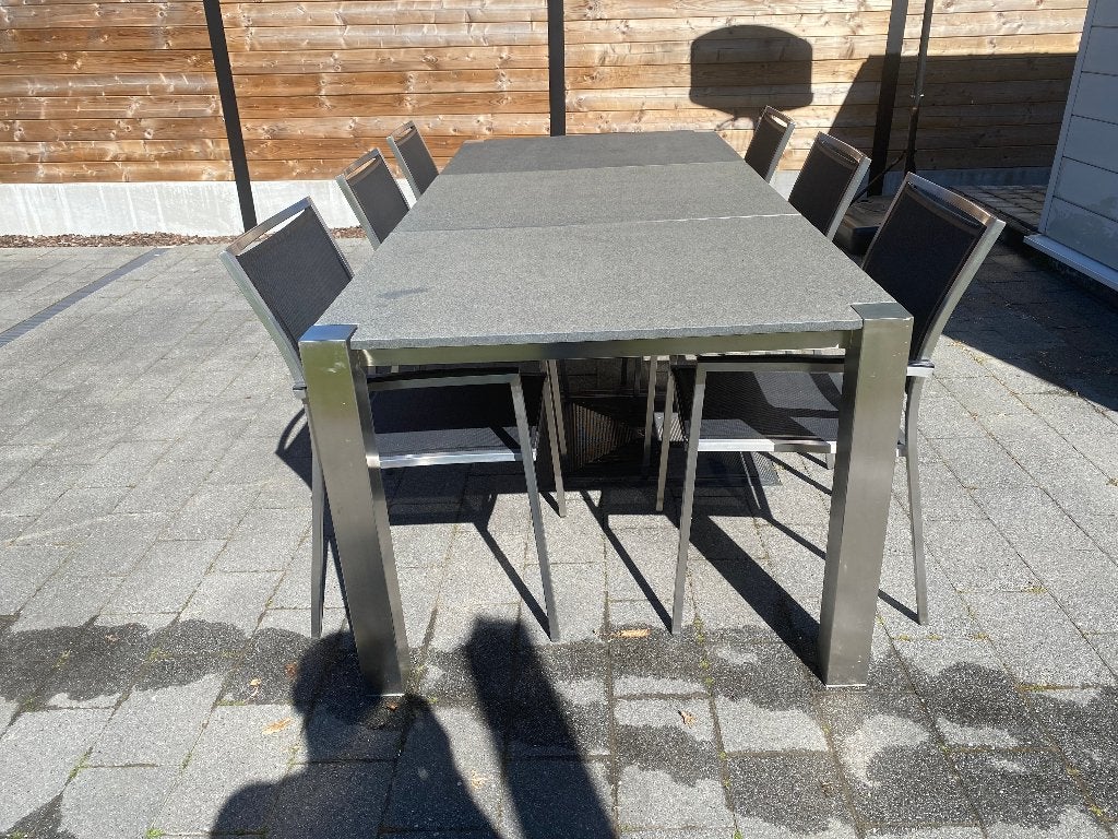 Tuintafel met stoelen Jati & Kebon (RVS), Tuin en Terras, Tuintafels, Ophalen, Gebruikt, Rechthoekig, Rvs