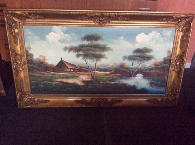 Te koop schilderij, Antiquités & Art, Art | Peinture | Classique, Enlèvement ou Envoi, Paysage, Cadre spécial, Toile