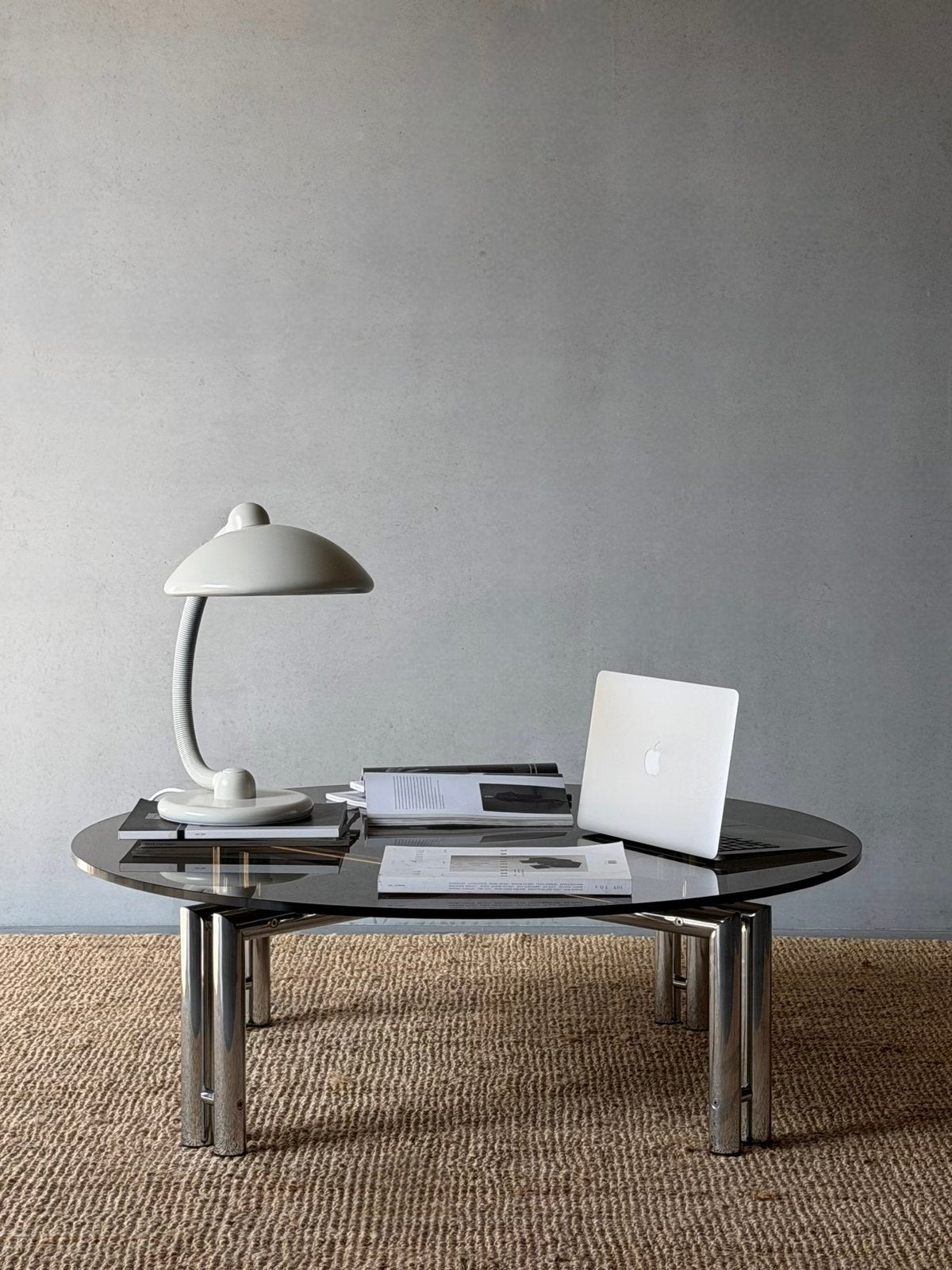 Vintage design chroom ronde salontafel, Ophalen, Zo goed als nieuw, Glas