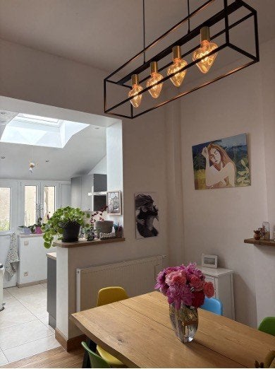 Plafonnier structure métallique + 4 ampoules LED incluses, Autres culots, 100 cm, Suspension, Moderne