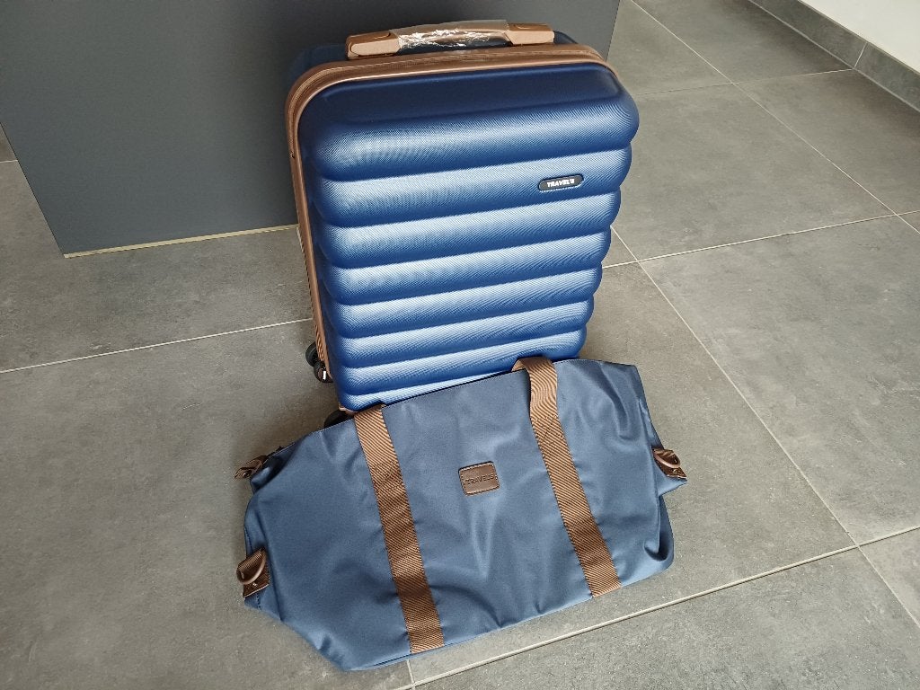 Reistrolley met reistas, Handtassen en Accessoires, Ophalen, Nieuw, Blauw, Uitschuifbare handgreep