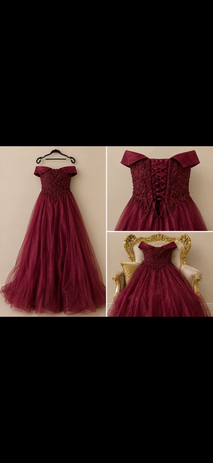 Robe de soirée longue bordeaux - bustier corset à lacets, Enlèvement, Comme neuf