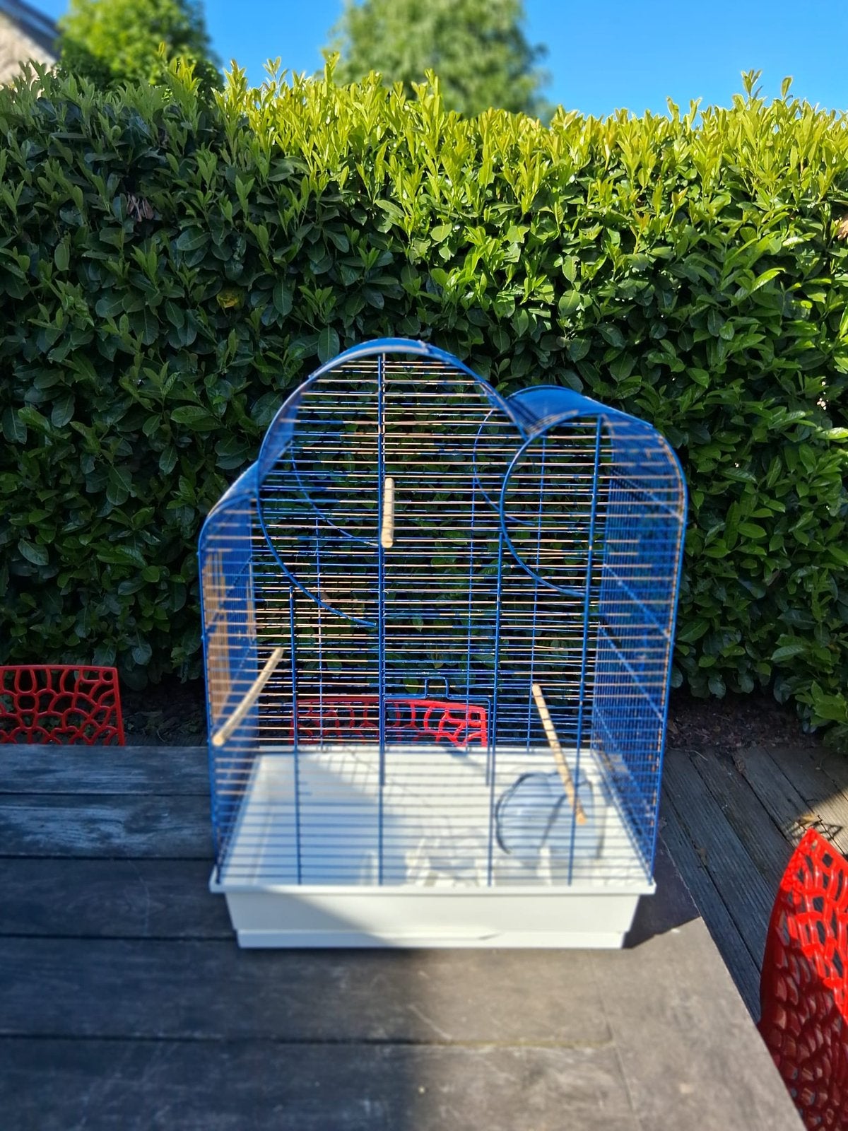 Vogelkooi met voerderbakjes en spoelbakje, Ophalen, Gebruikt, Metaal, Vogelkooi