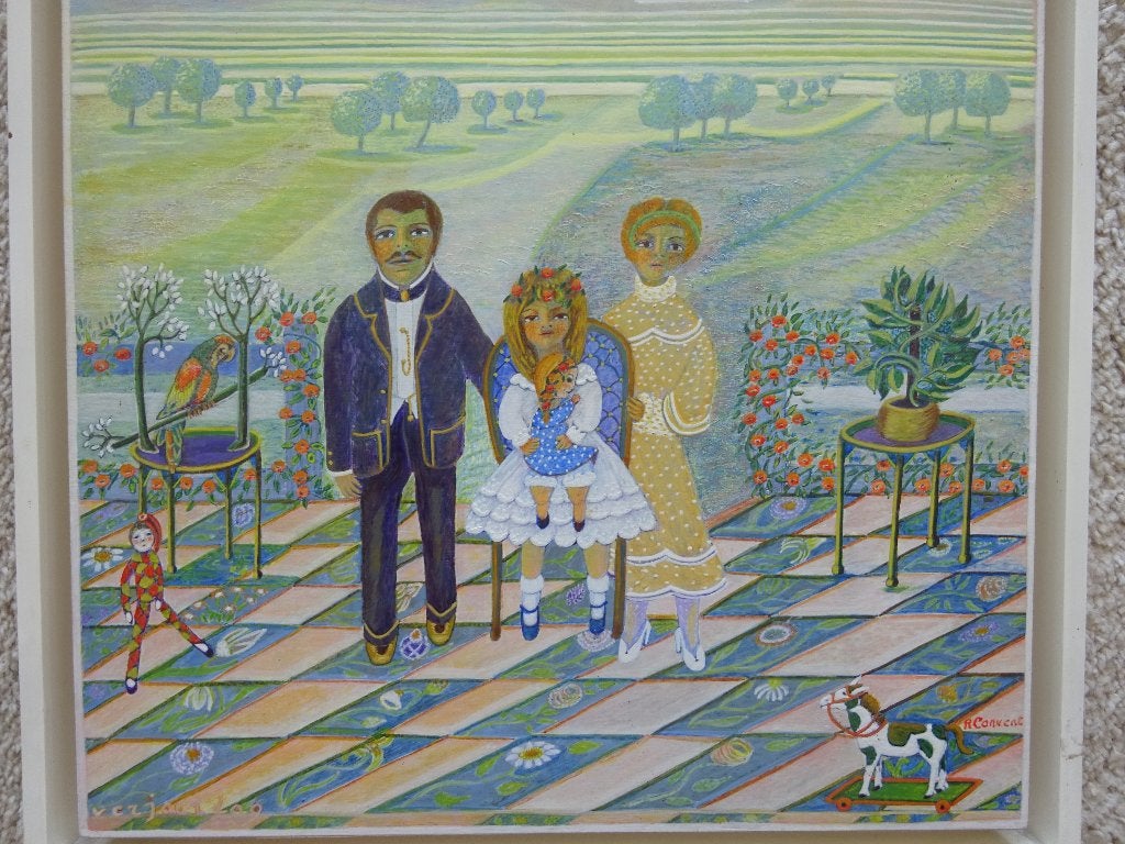 Rachel Convent, Naïeve kunst, Verjaardag, 48 x 36 cm, Antiek en Kunst, Kunst | Schilderijen | Modern, Hout, Ophalen of Verzenden