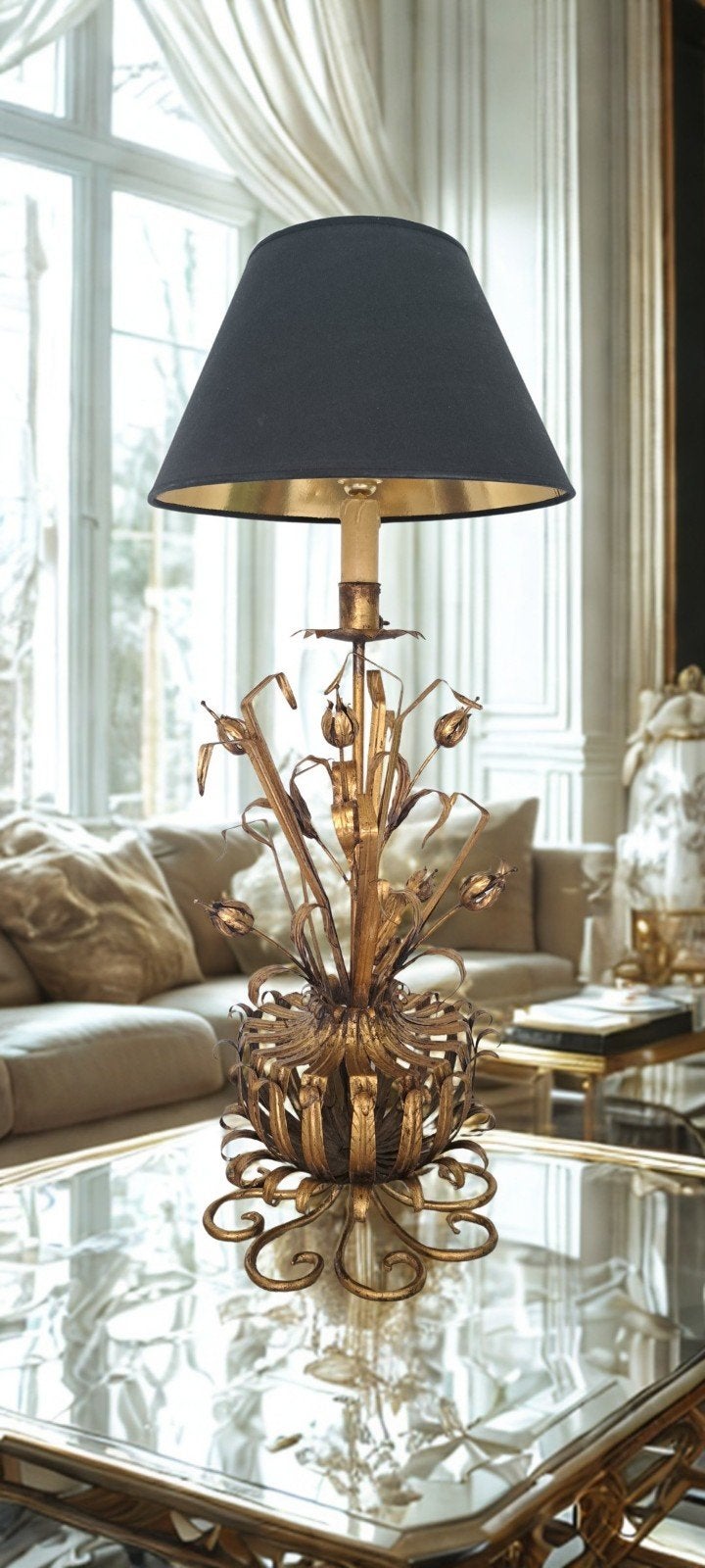 Vintage Hollywood Regency metalen bloemlamp uit het midden v, Ophalen of Verzenden