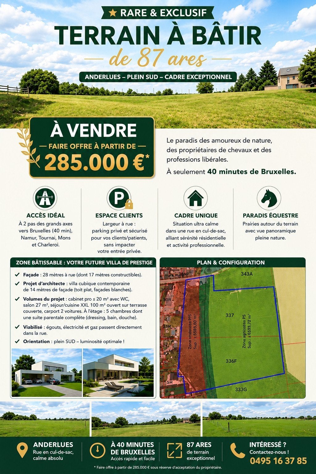 Anderlues – Terrain 8.700 m² – Idéal chevaux – 285.000 €