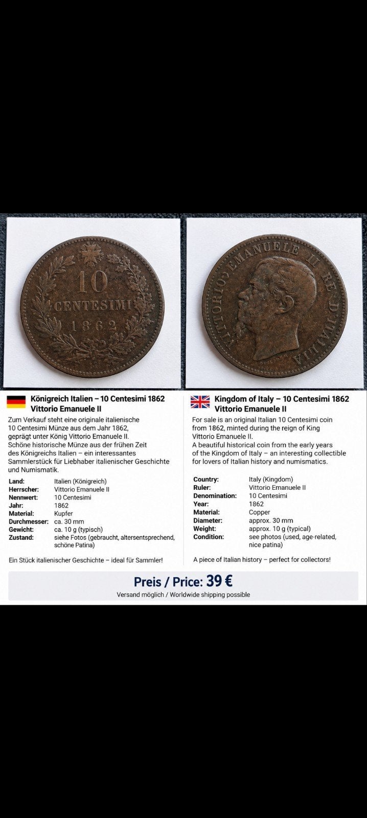 munt Kingdom italy, Ophalen of Verzenden