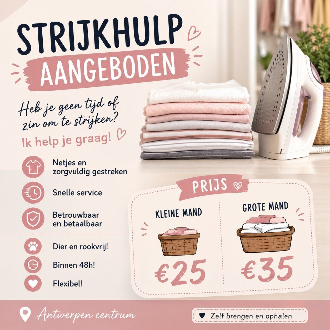 Strijkhulp aangeboden, Handtassen en Accessoires, Uiterlijk | Lichaamsverzorging, Ophalen