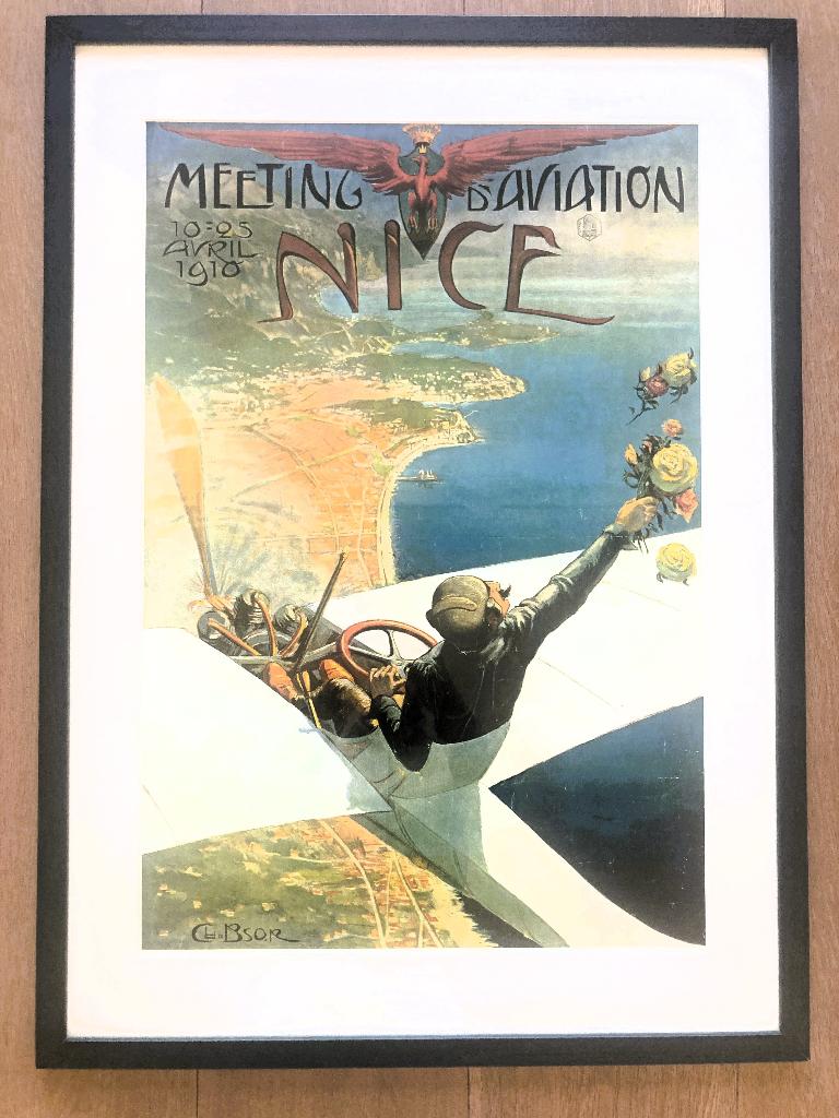 Mooi ingelijste affiche Meeting Aviation Nice 1910, Huis en Inrichting, Woonaccessoires | Schilderijen, Tekeningen en Foto's, Ophalen