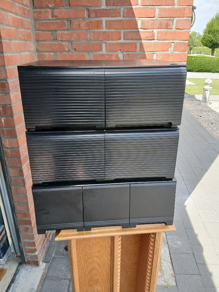 3 houten opbergdozen voor cd's., Huis en Inrichting, Woonaccessoires | Cd- en Dvd-rekken, Gebruikt, Cd's, Hout, Ophalen