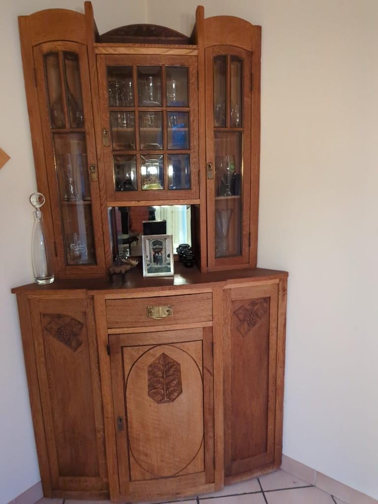 Buffet deux corps d'angle vitrée en chêne, Huis en Inrichting, Ophalen, 200 cm of meer, Art déco-Art nouveau, Eikenhout