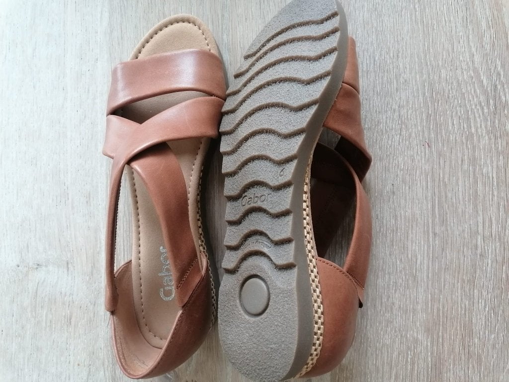 Nieuwe Gabor Lederen Cognac Sandalen MAAT 38,5, Gabor, Ophalen, Nieuw, Sandalen of Muiltjes